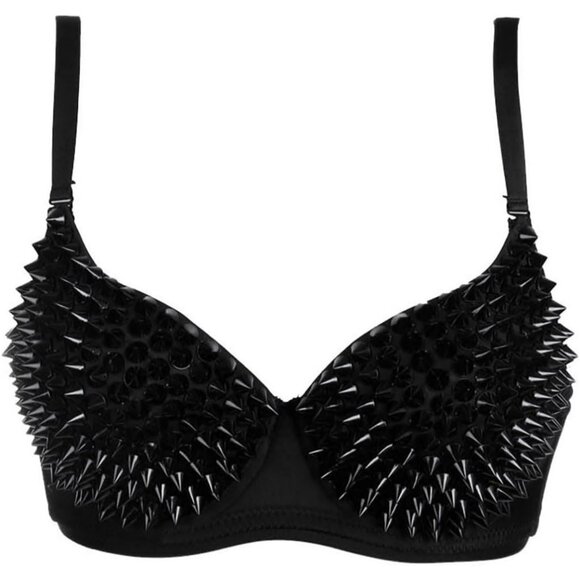 Women's Steampunk B Cup Spike Stud Rivet Party Club Rave Sport Imported Bra Top - Picture 1 of 6